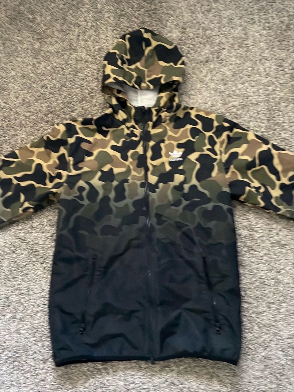 Adidas Camo Hooded Windbreaker Jacket - Green/Black